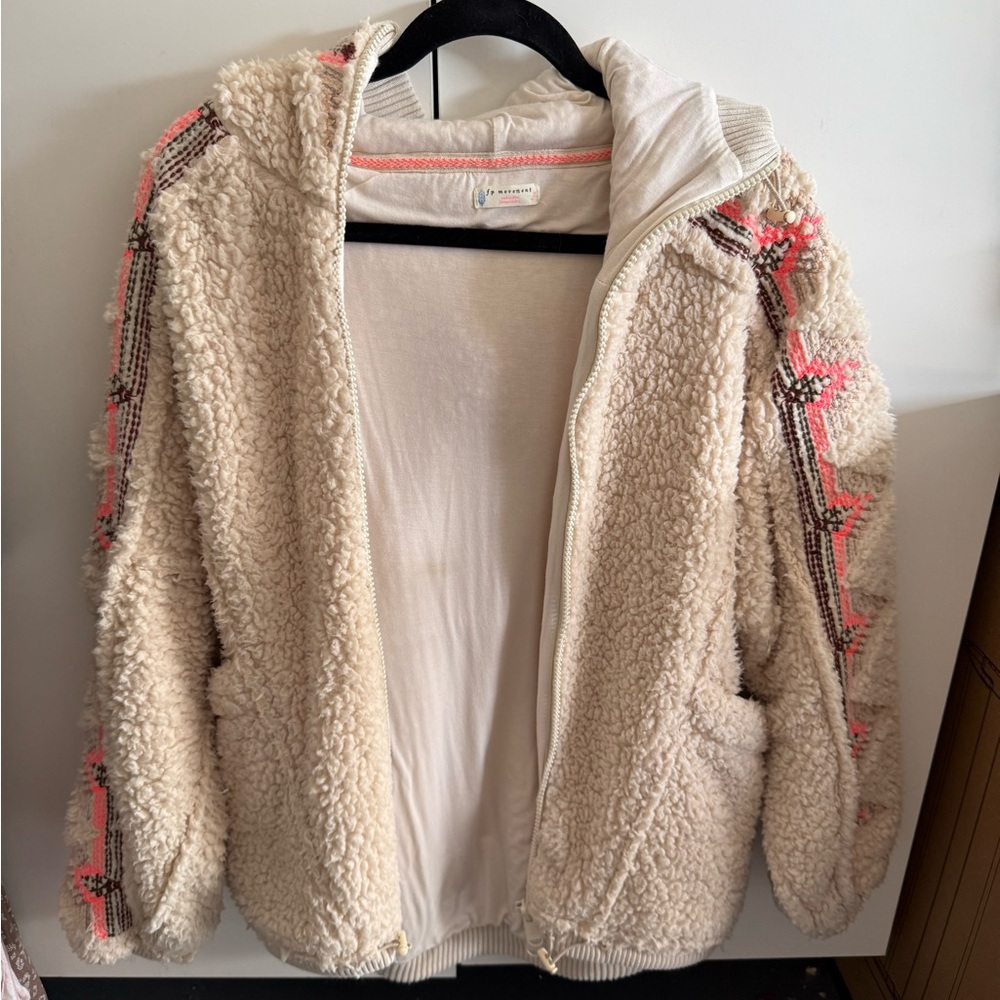Chic Cream Teddy Jacket with Pink and Brown Details